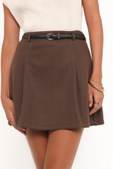 Cassia Belted A-Line Skirt - Chocolate Brown