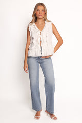 Athena Ruffle Top - White