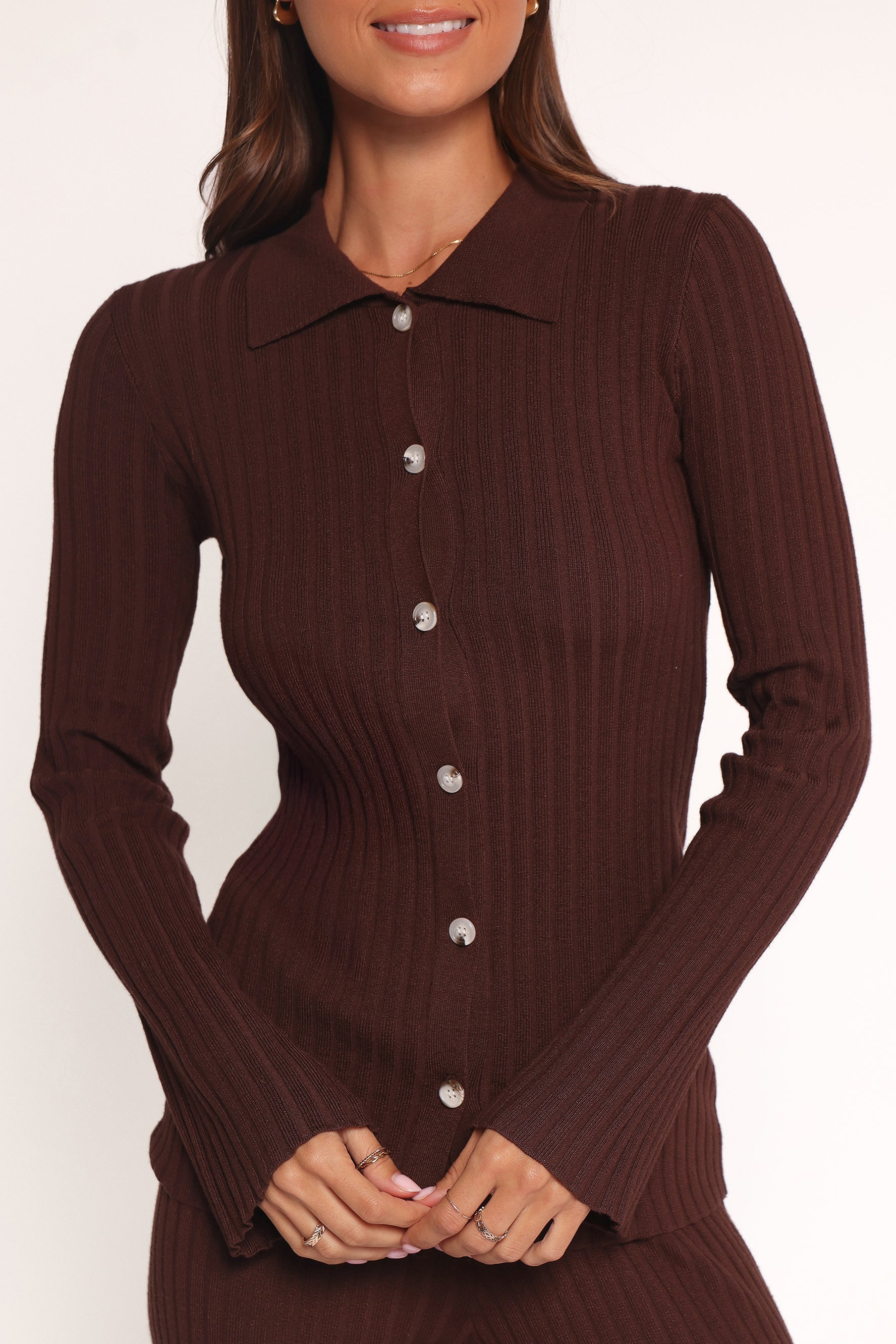 Aylia Ribbed Knit Set - Chocolate