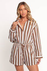 Beau Long Sleeve Playsuit - Chocolate Stripe