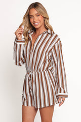 Beau Long Sleeve Playsuit - Chocolate Stripe