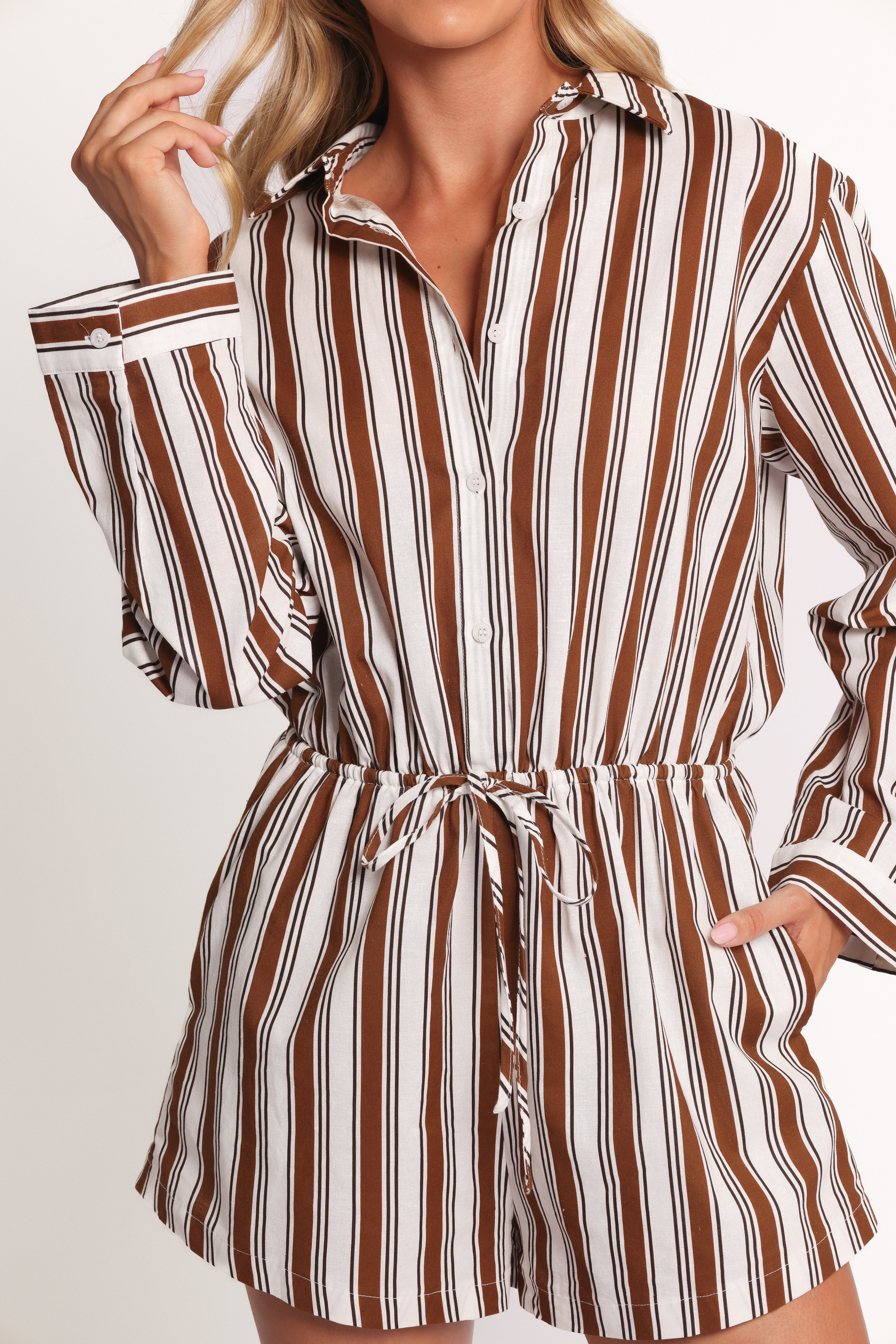 Beau Long Sleeve Playsuit - Chocolate Stripe