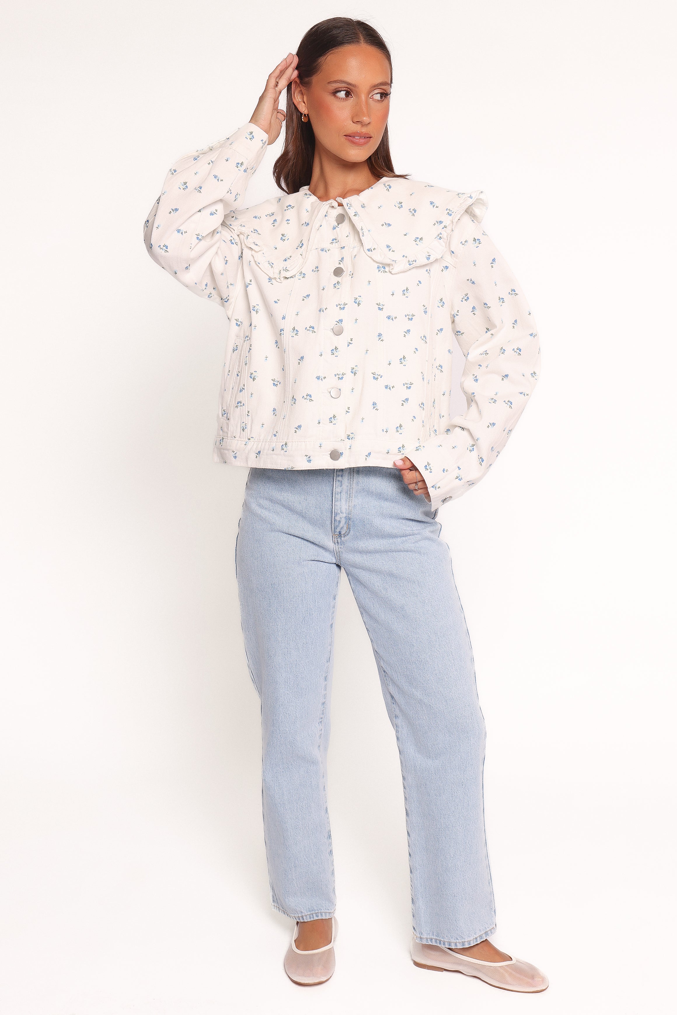 Blue Flower Denim Jacket - Off White