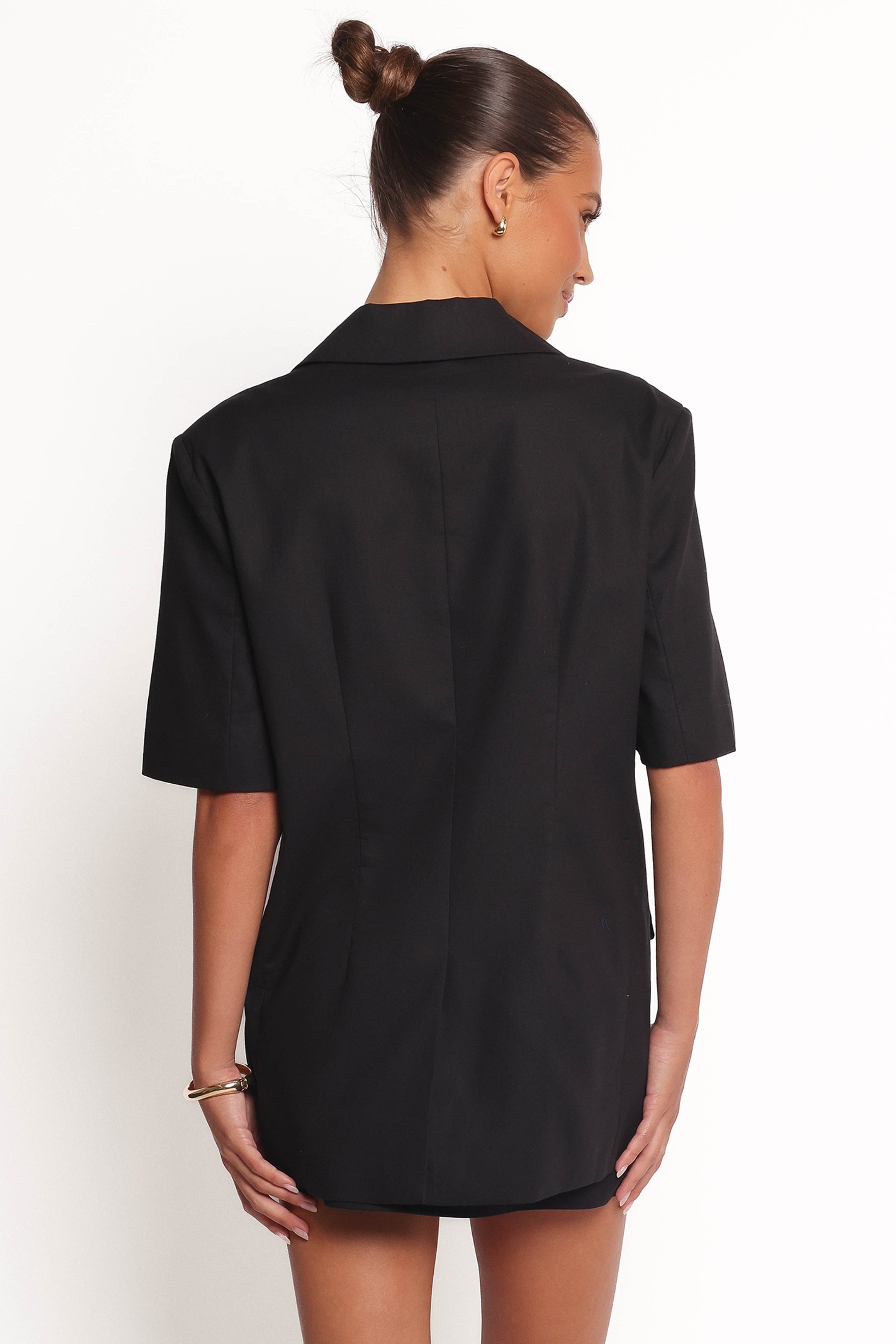Brielle Short Sleeve Blazer Top - Black