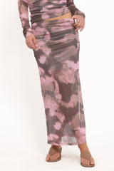 Caelira Skirt - Pink/Brown Print