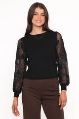 Cailin Sheer Sleeve Top - Black