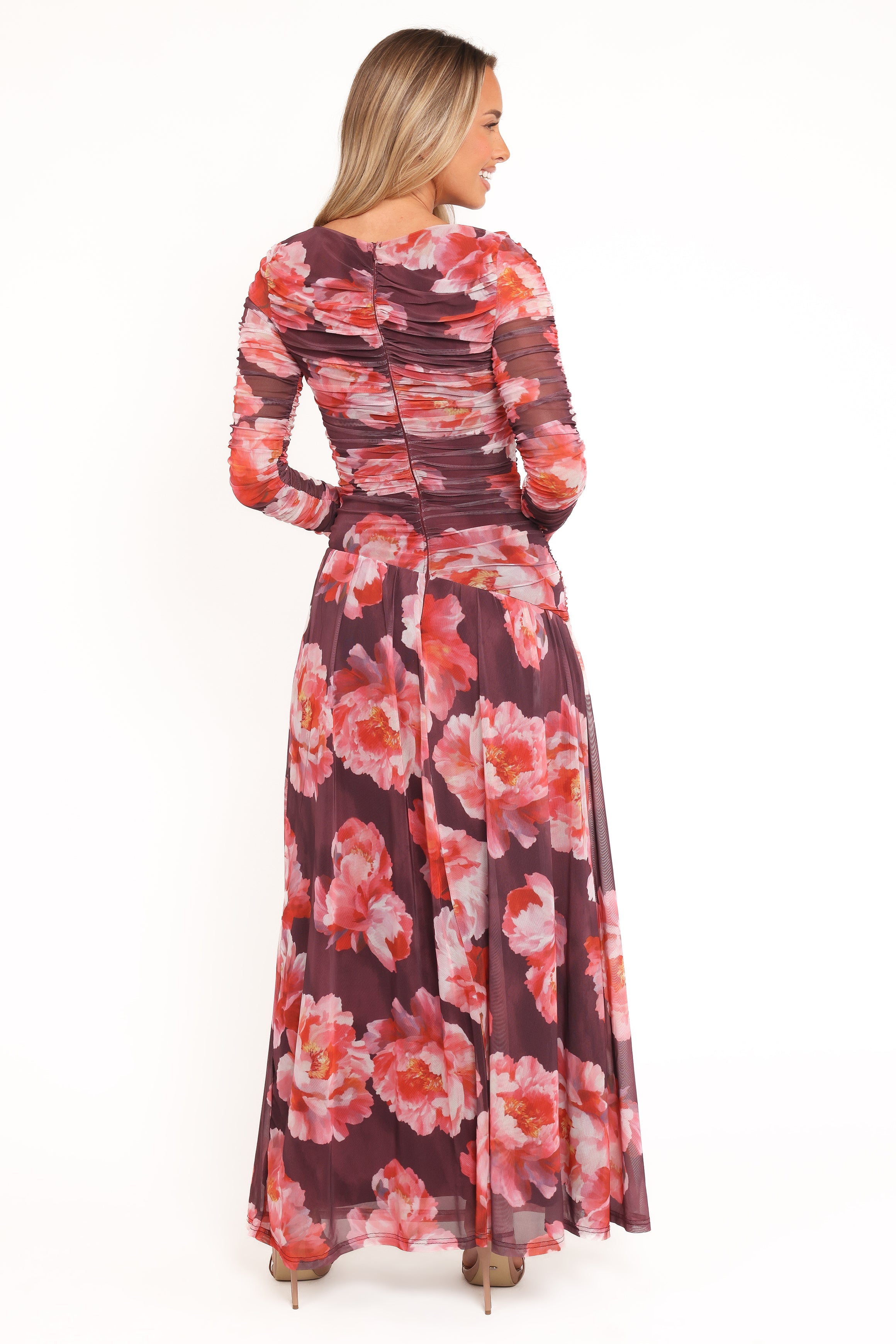 Calypso Long Sleeve Maxi Dress - Burgundy Peony