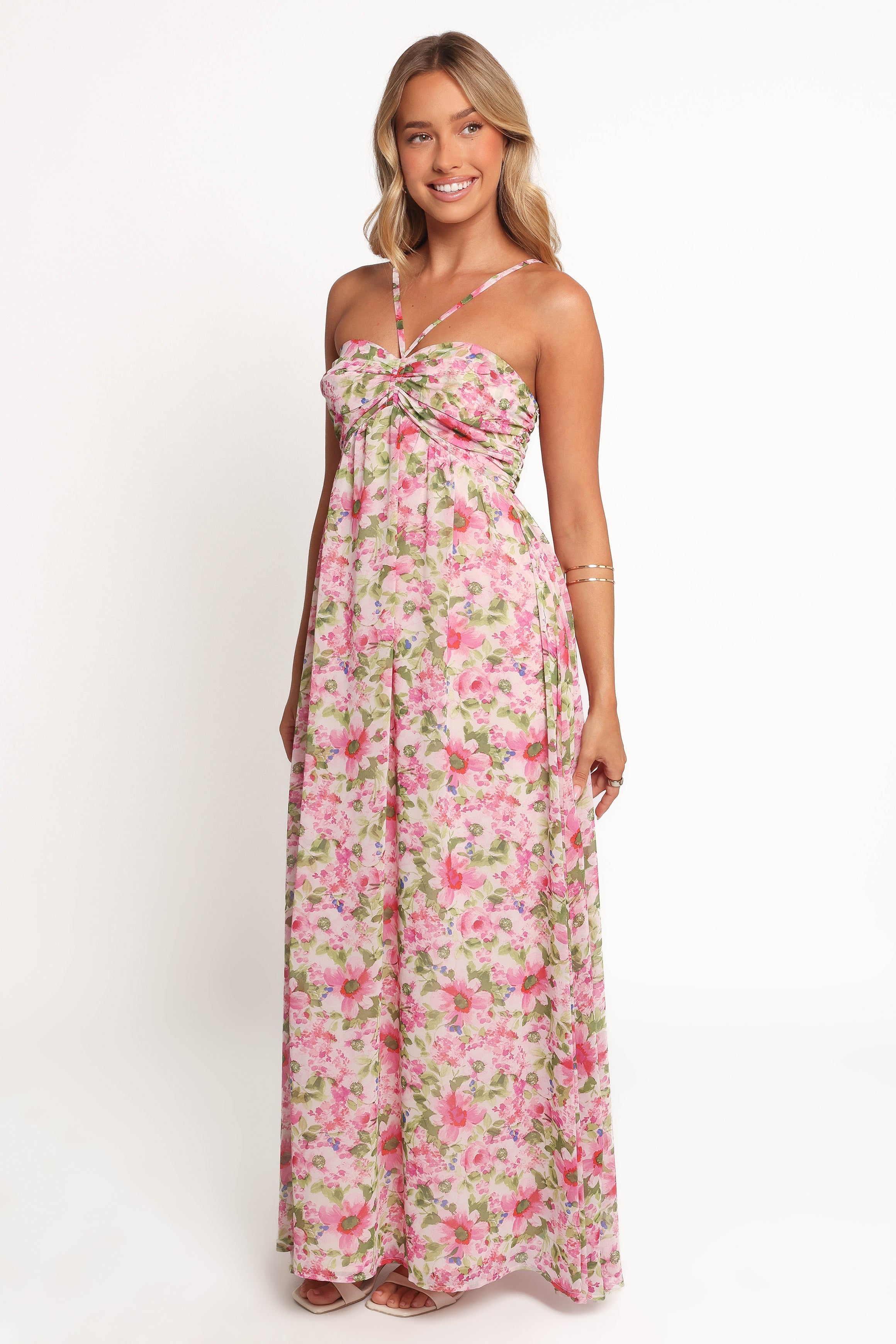 Cascade Halterneck Maxi Dress - Carmine Rose