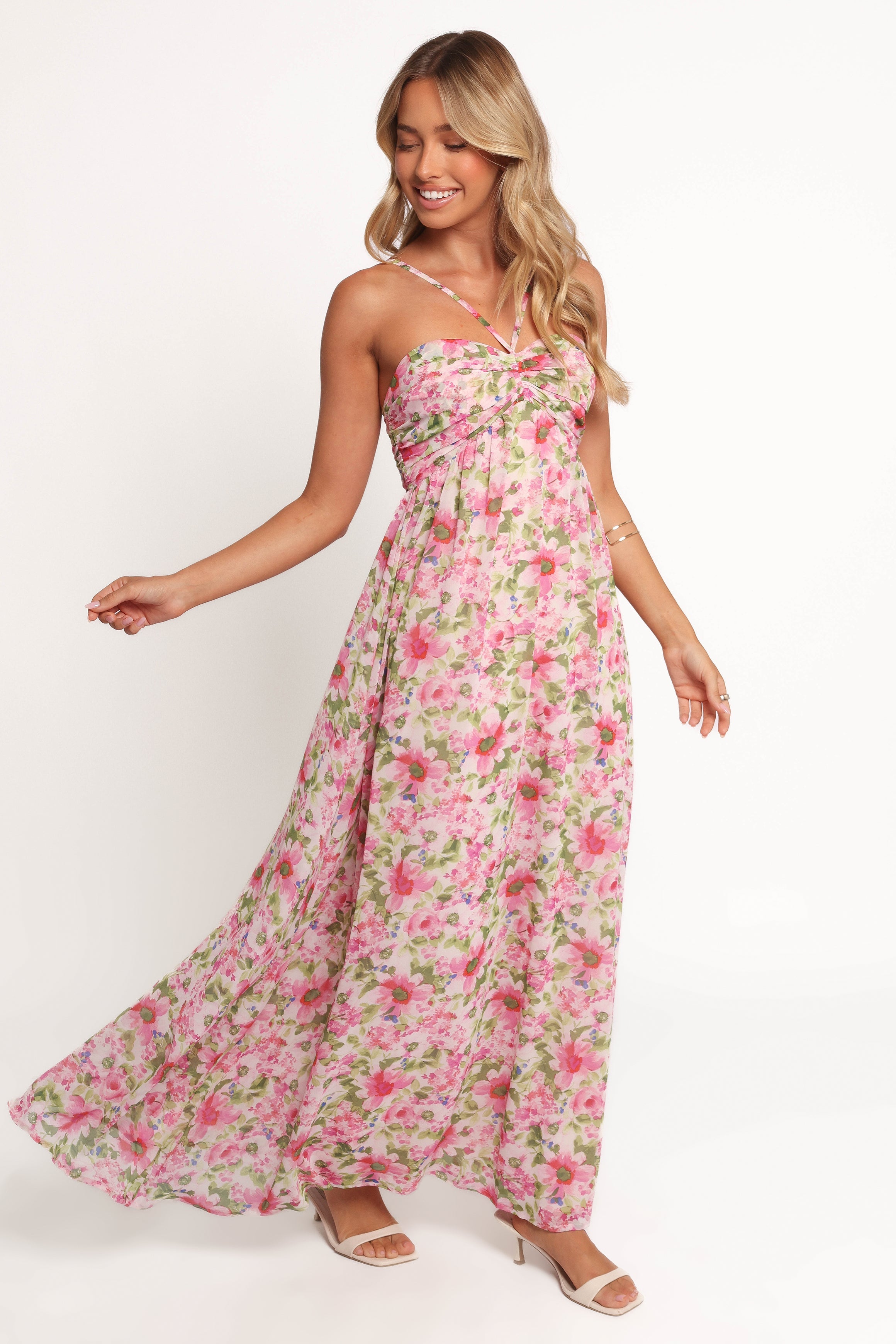 Cascade Halterneck Maxi Dress - Carmine Rose