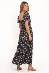 Cecelia Puff Sleeve Maxi Dress - Black Floral