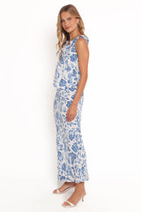 Claud Maxi Skirt - Blue White Floral