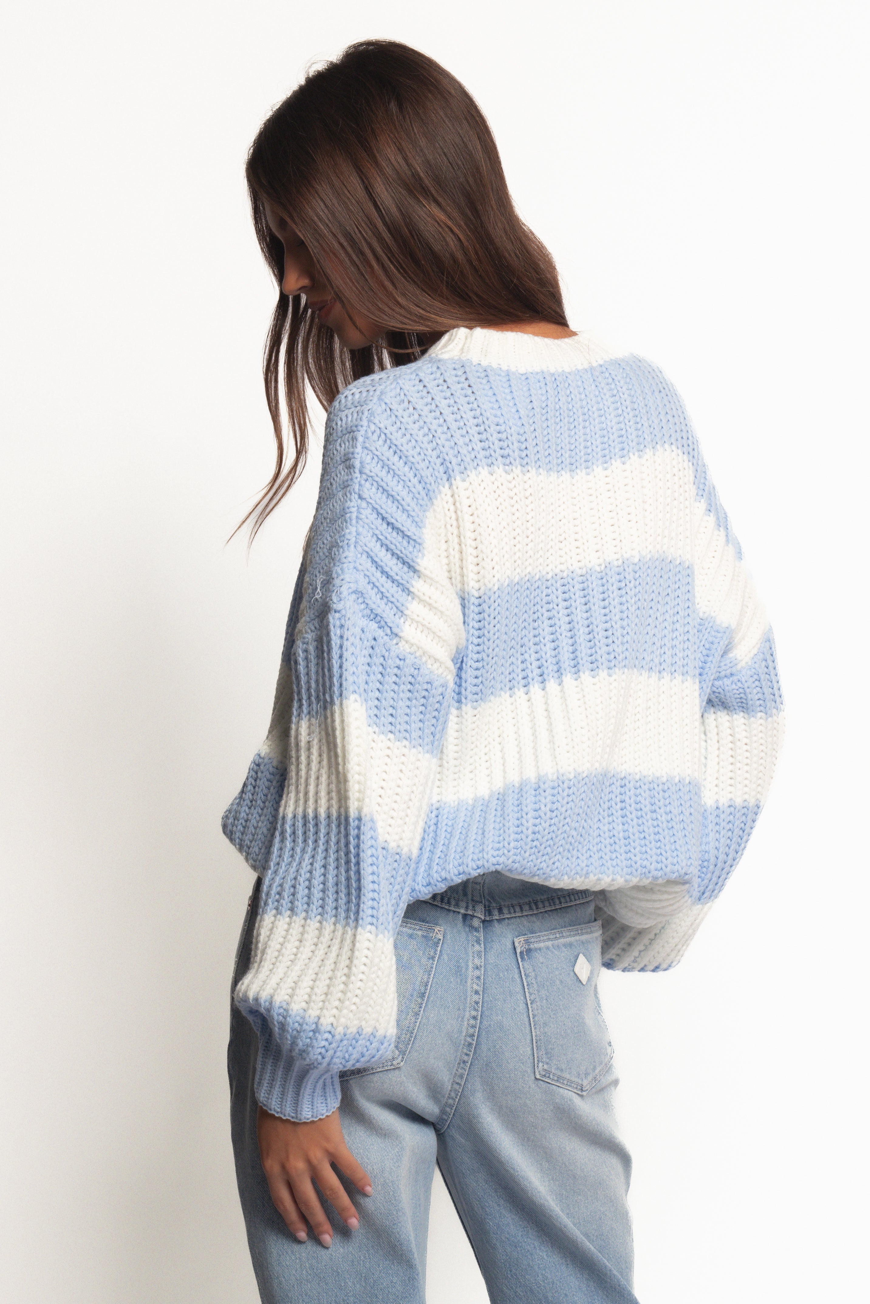 Courtney Thick Stripe Knit Sweater - Blue Cream