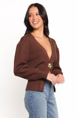 Cyrelle Single Button Cardigan - Brown