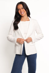 Darian Lace Knit Single Button Blazer - Off White