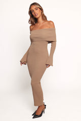 Domitia Off Shoulder Knit Dress - Brown