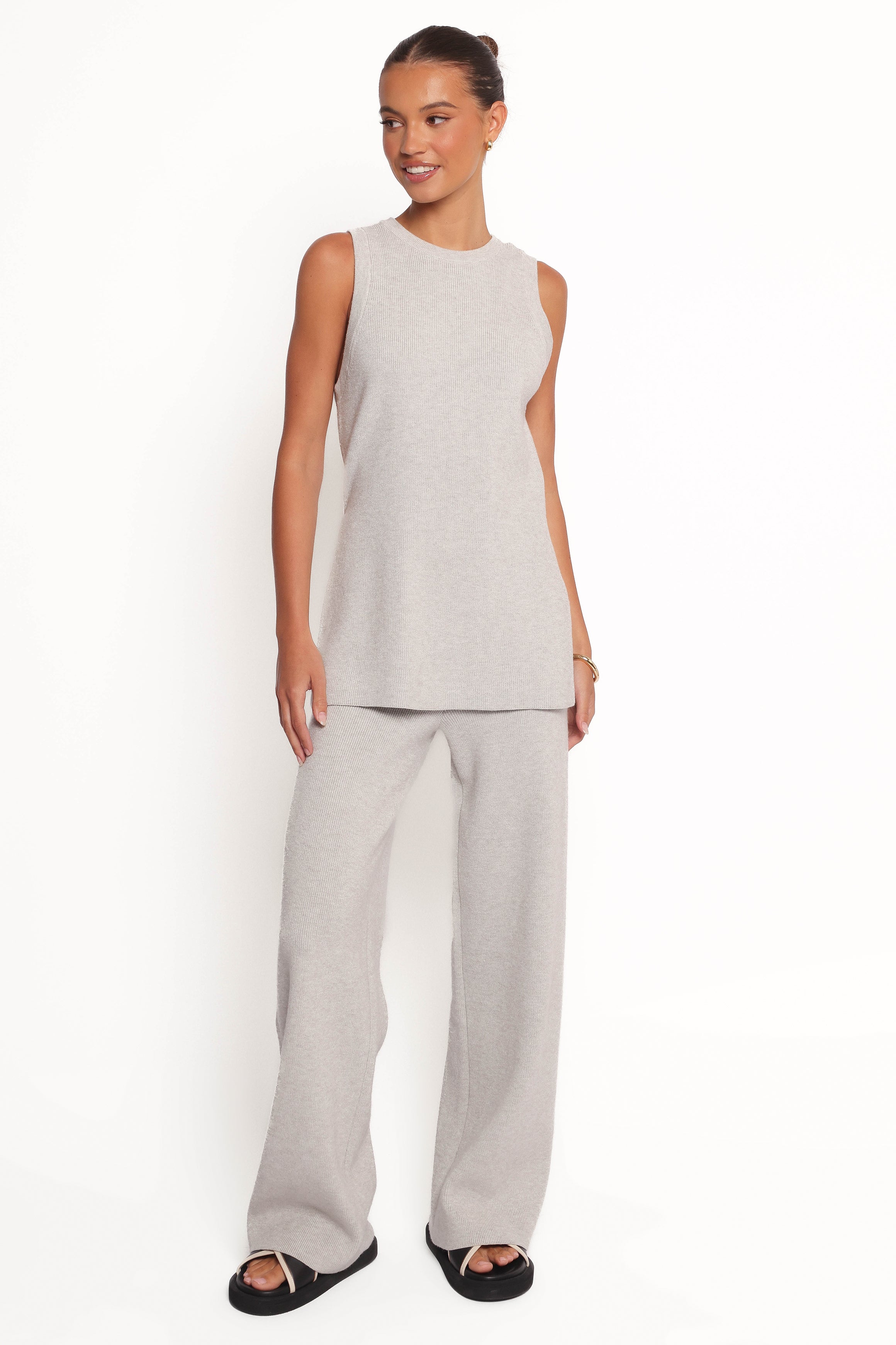 Ellory Knitted Pant Set - Light Grey