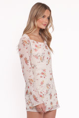 Everlyn Long Sleeve Mini Dress - Cream Floral