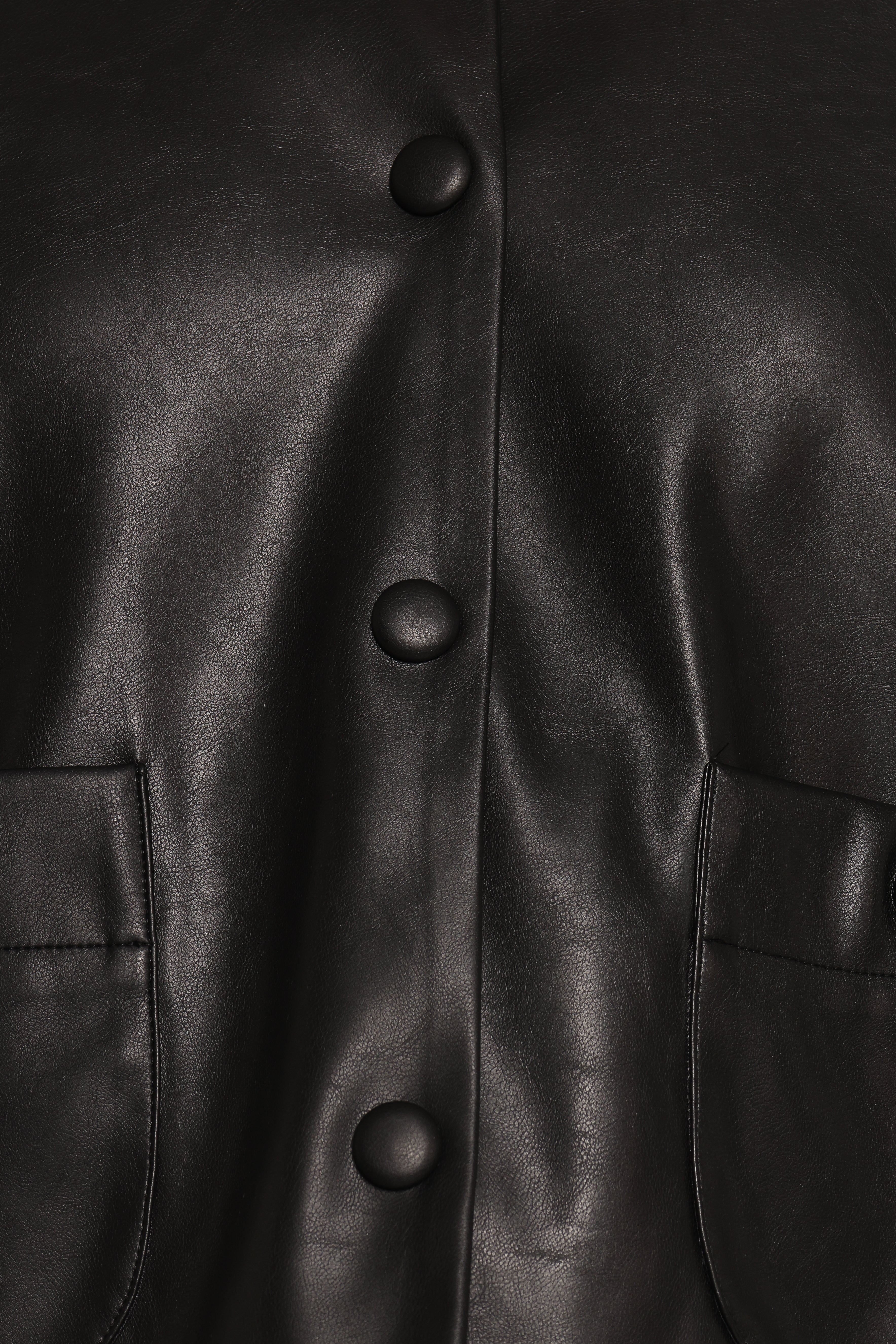 Evora Faux Leather Button front Jacket - Black