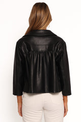 Evora Faux Leather Button front Jacket - Black