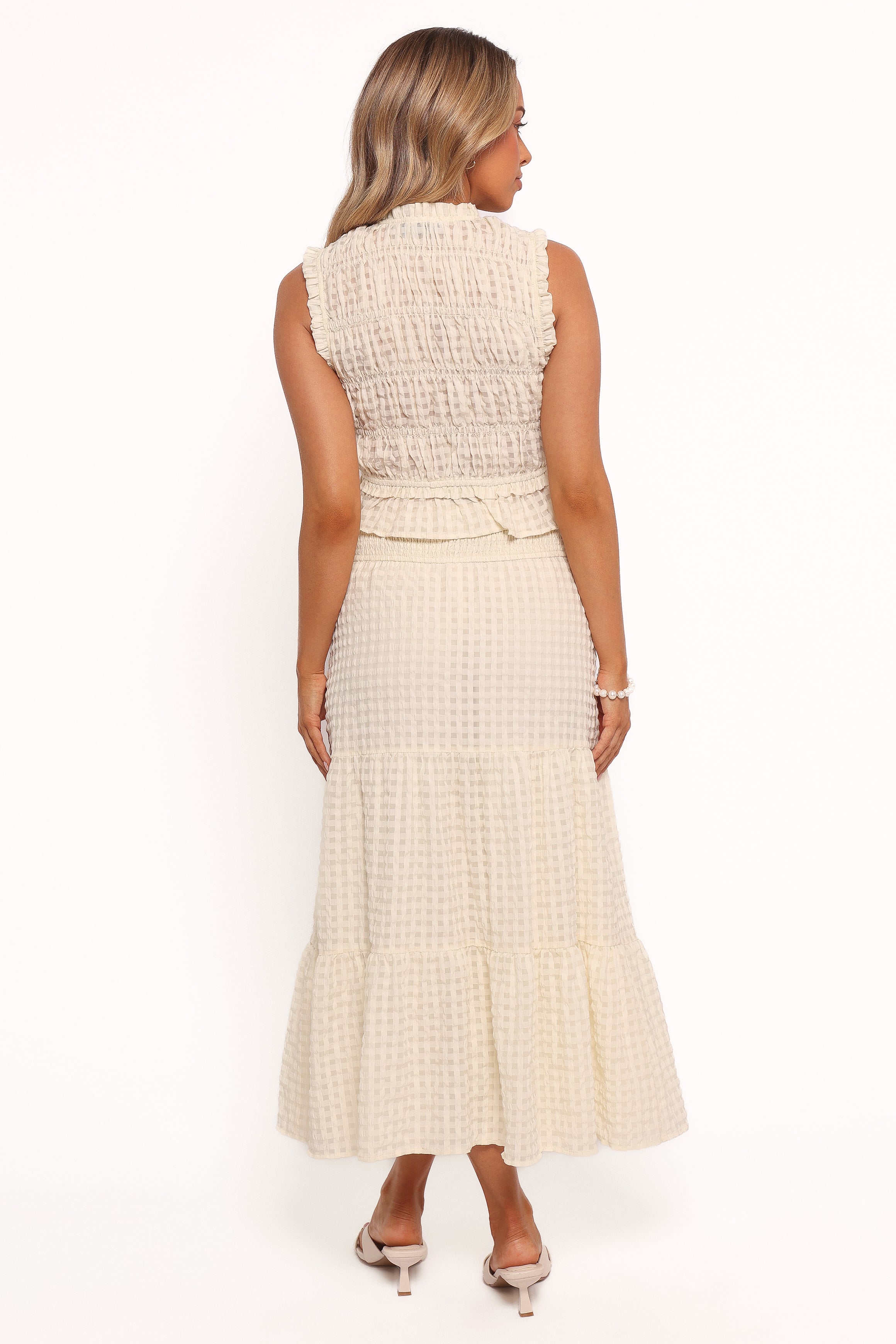 Farica Gingham Midi Skirt - Cream