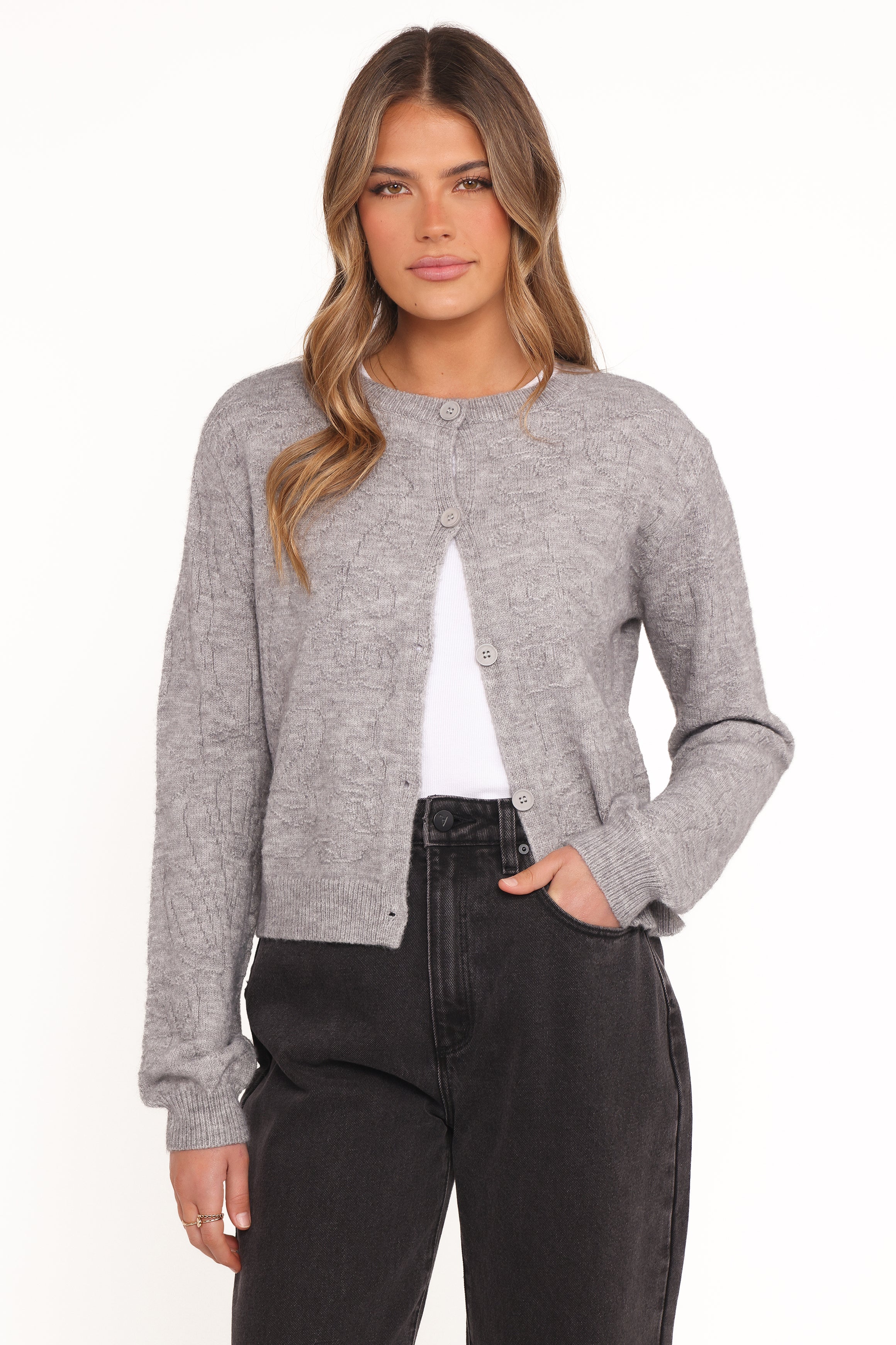 Fauna Tonal Floral Cardigan - Heather Grey