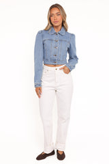 Faven Cropped Denim Jacket - Mid Blue