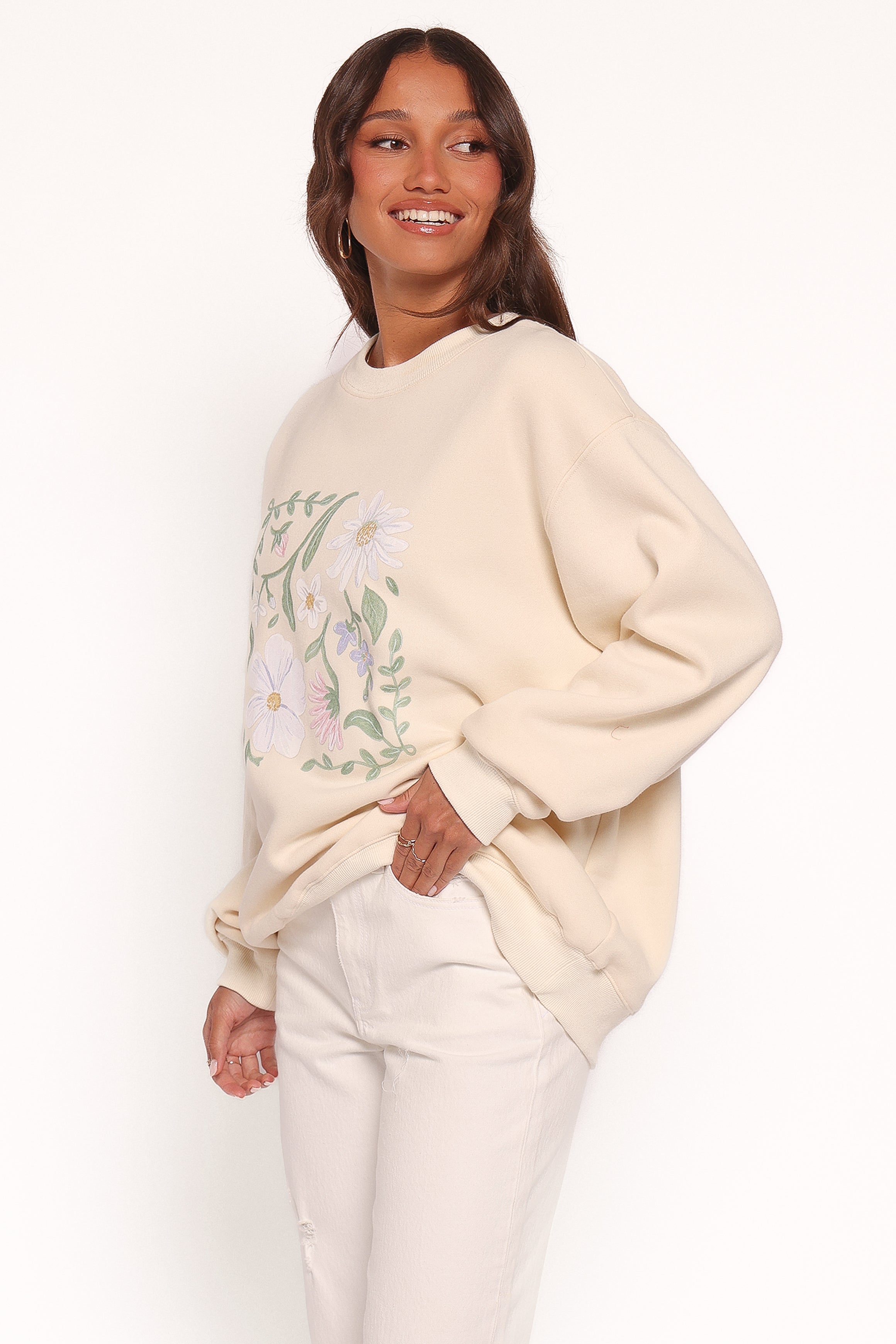 Flower Garden Graphic Sweatshirt - Cream