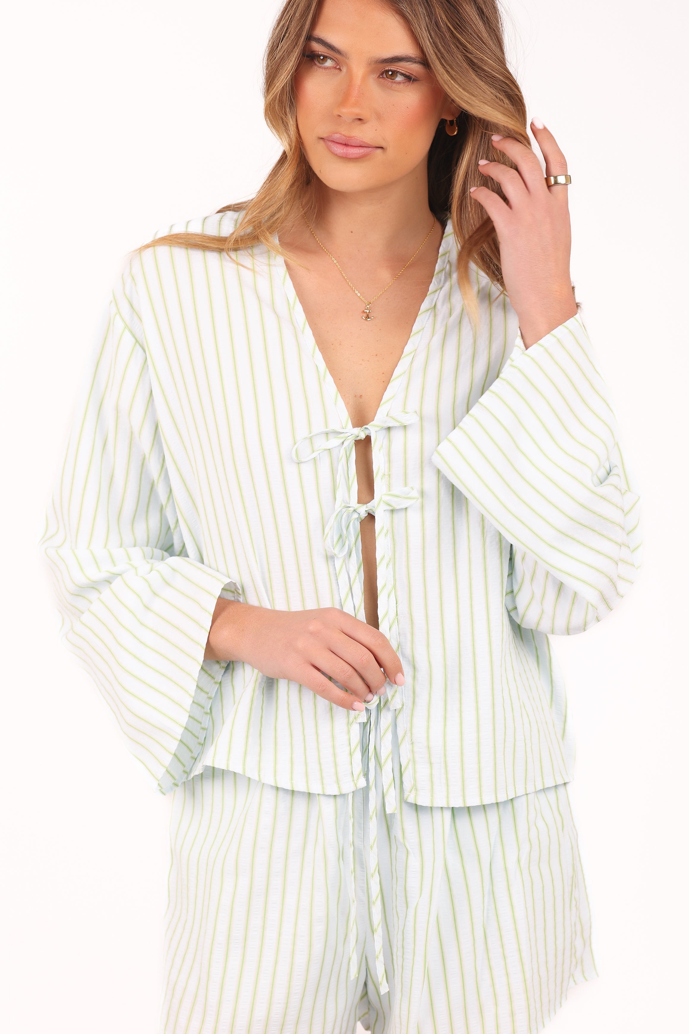 Flynn Short Set - Green Blue Stripe