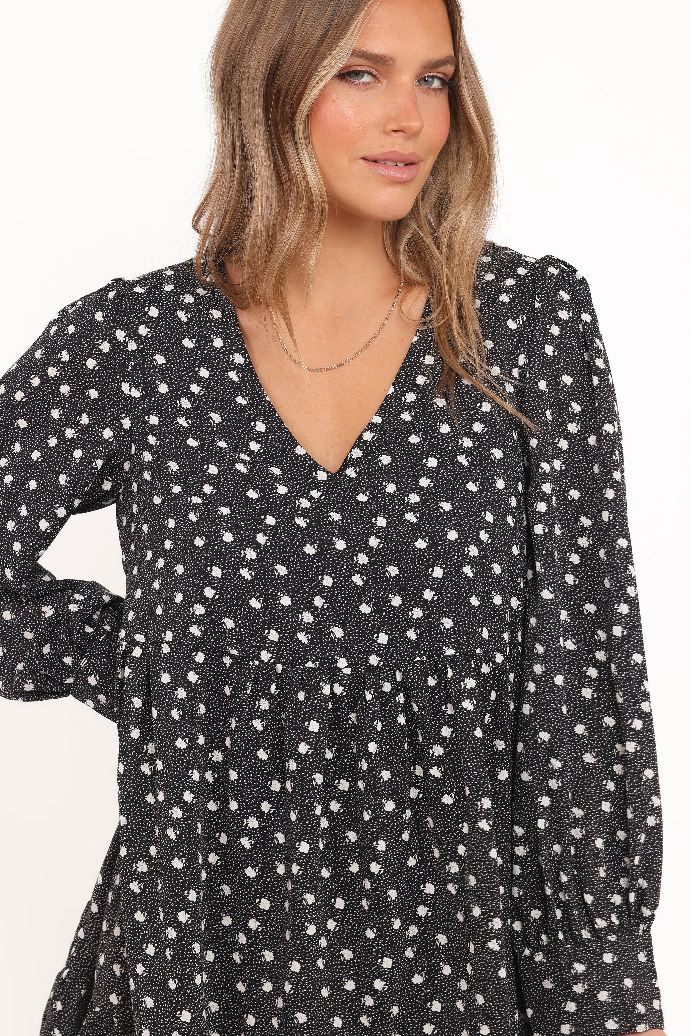 Frankie Long Sleeve Mini Dress - Black Floral