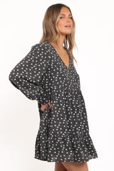 Frankie Long Sleeve Mini Dress - Black Floral