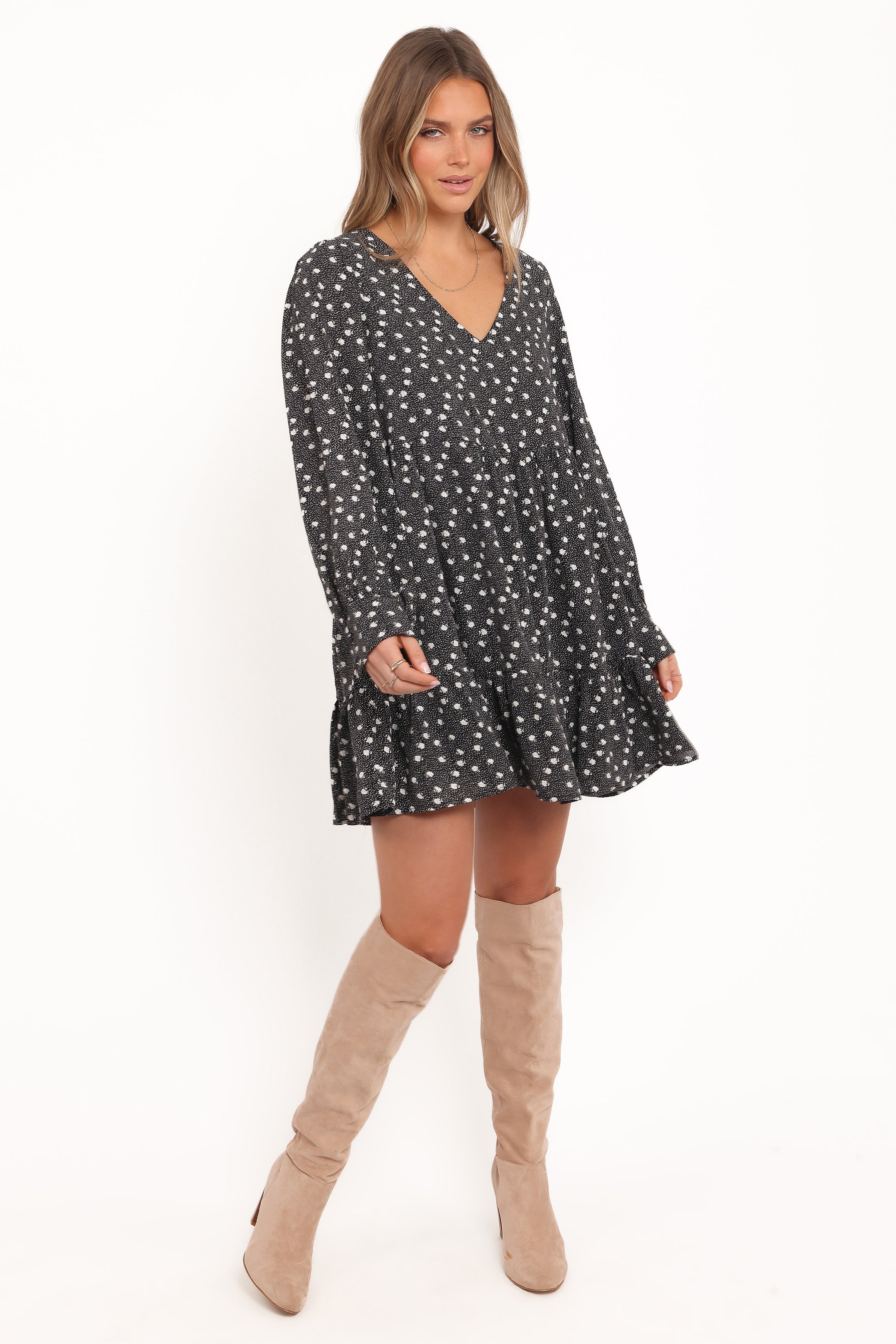 Frankie Long Sleeve Mini Dress - Black Floral