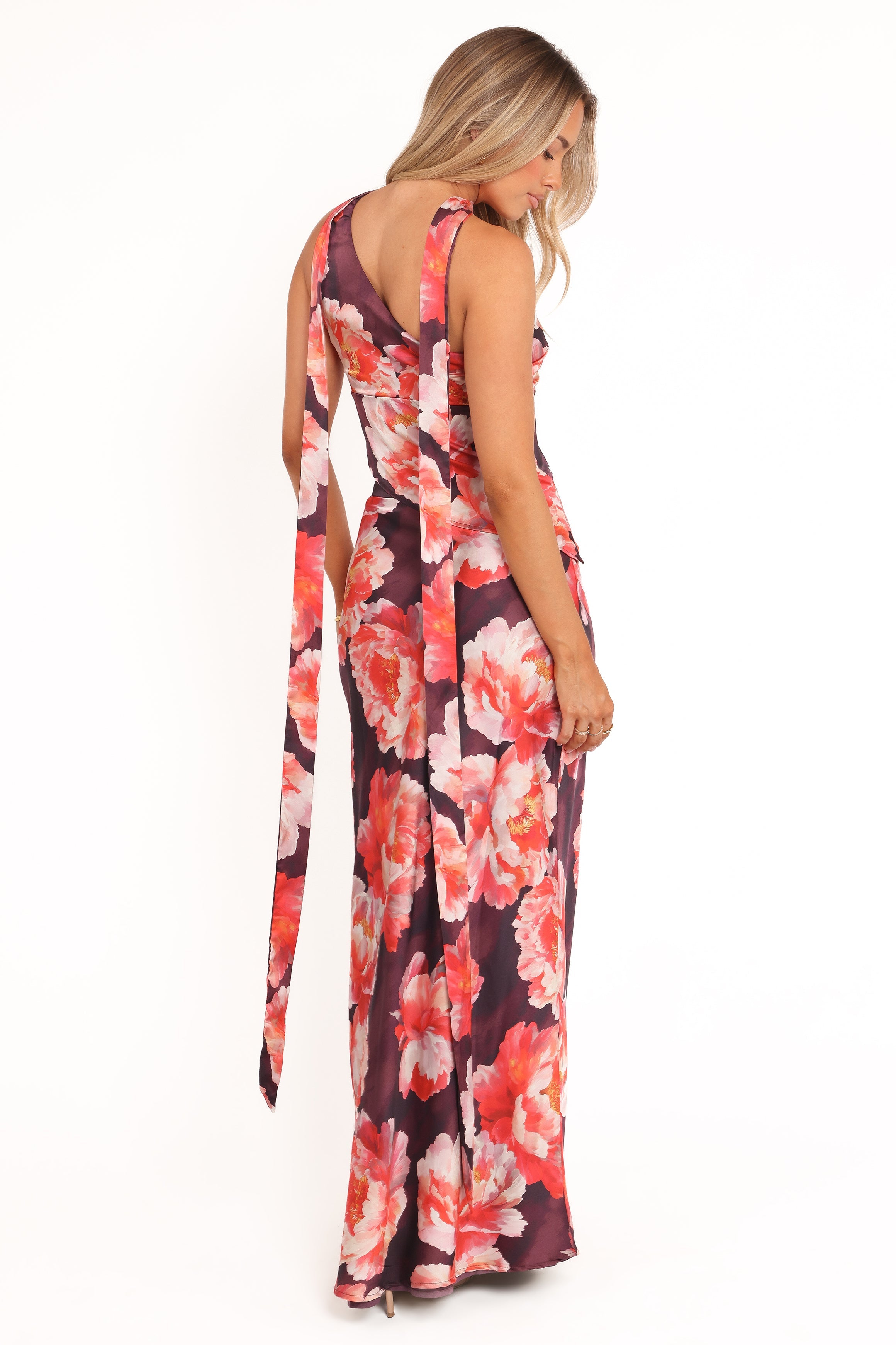 Georgina One Shoulder Skirt Set - Burgundy Peony