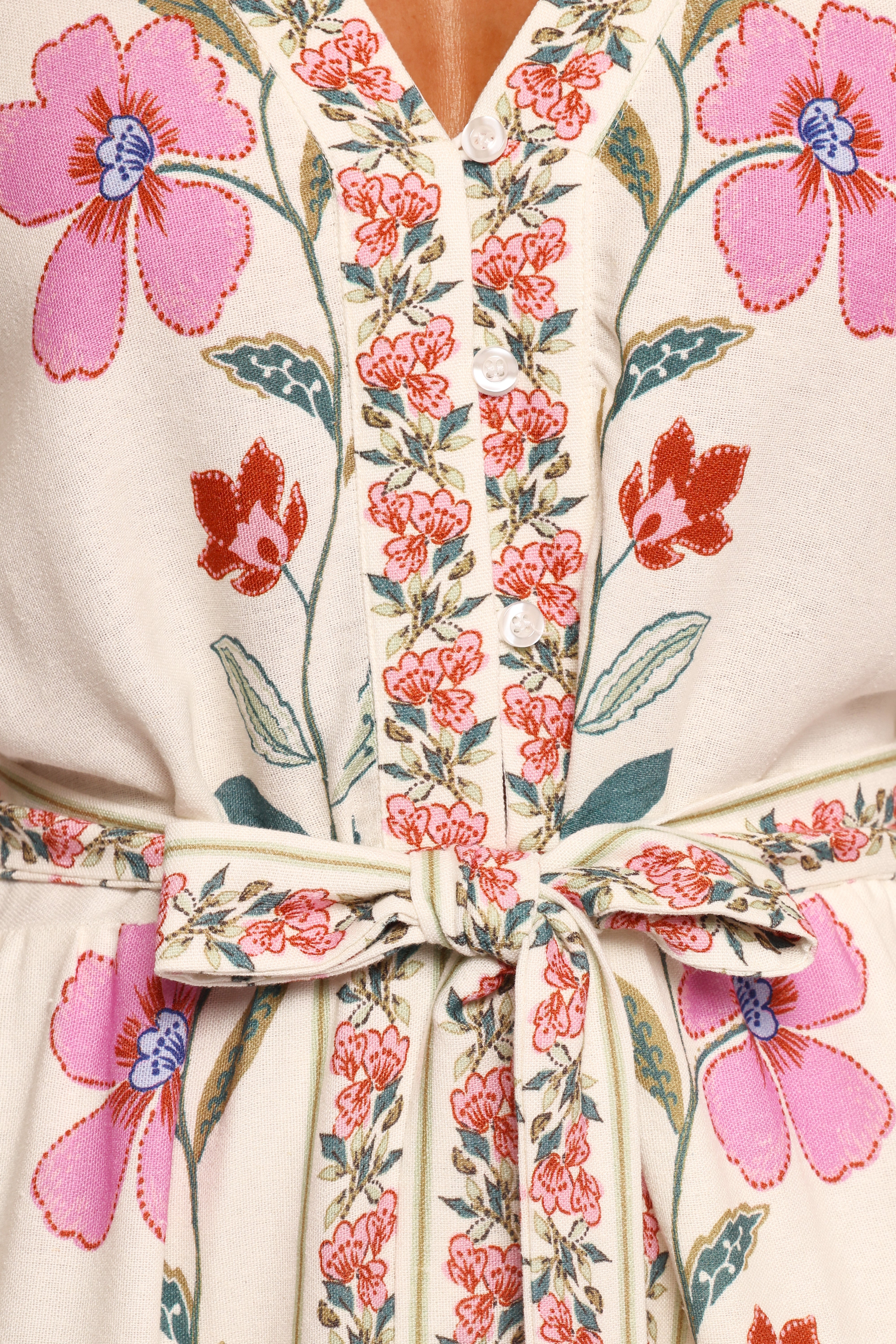 Ginger Tie Waist Romper - Pink Multi