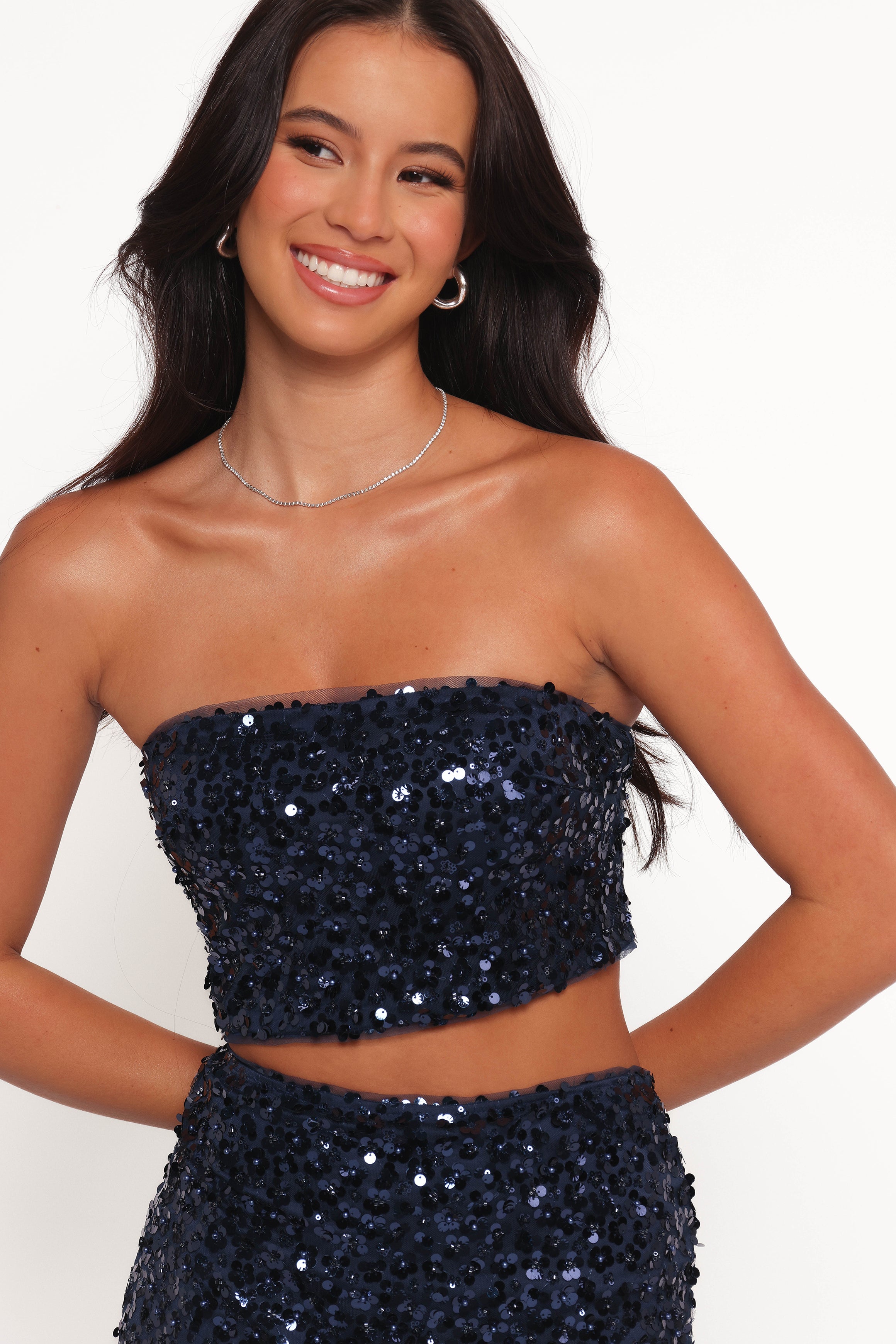 Glissy Sequin Skirt Set - Navy