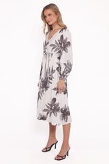 Grainne Long Sleeve Midi Dress - Black/White Floral