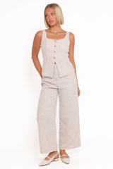 Greta Tailored Pant Set - White Brown Marl