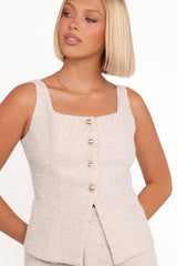 Greta Tailored Pant Set - White Brown Marl