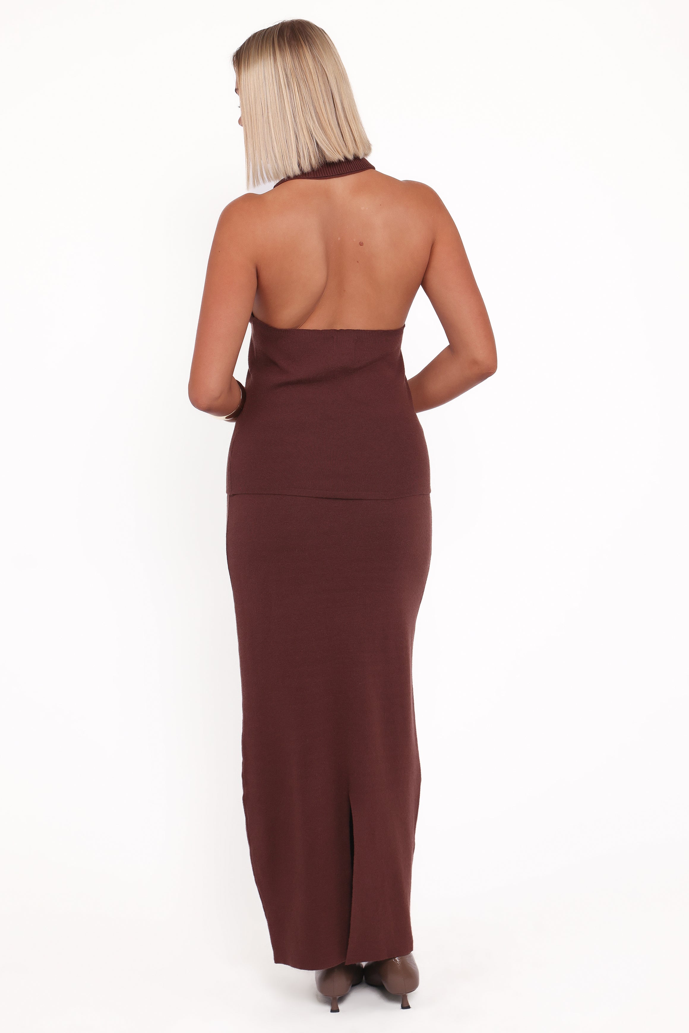 Halley Knit Halter Skirt Set - Brown