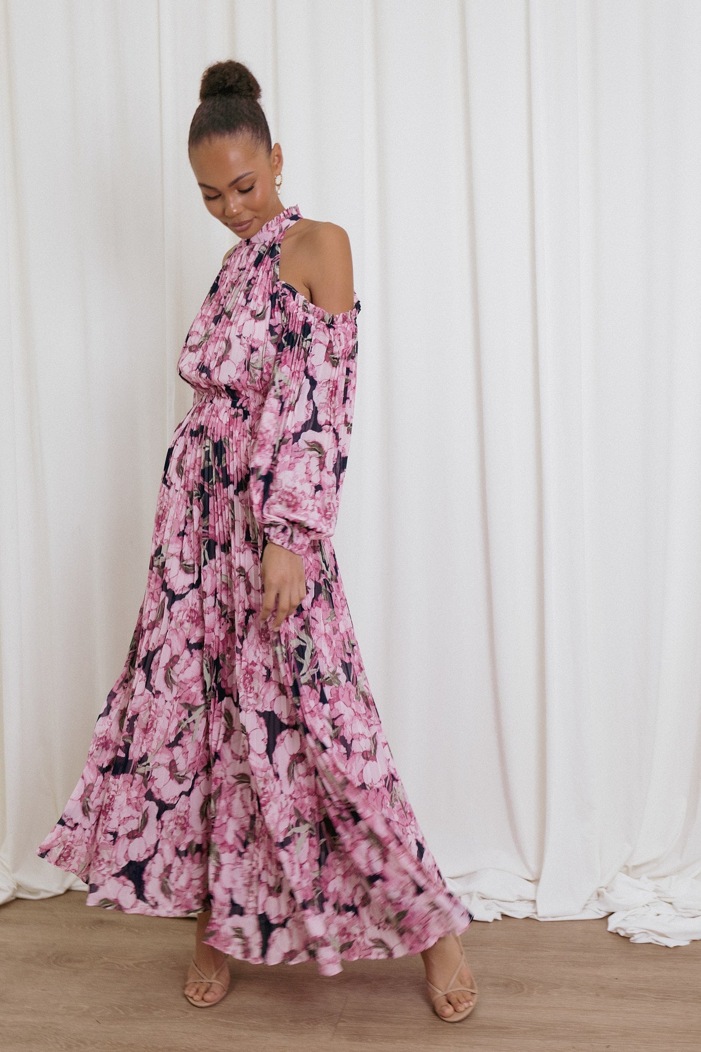 Hilary Pleated Maxi Dress - Pink Floral
