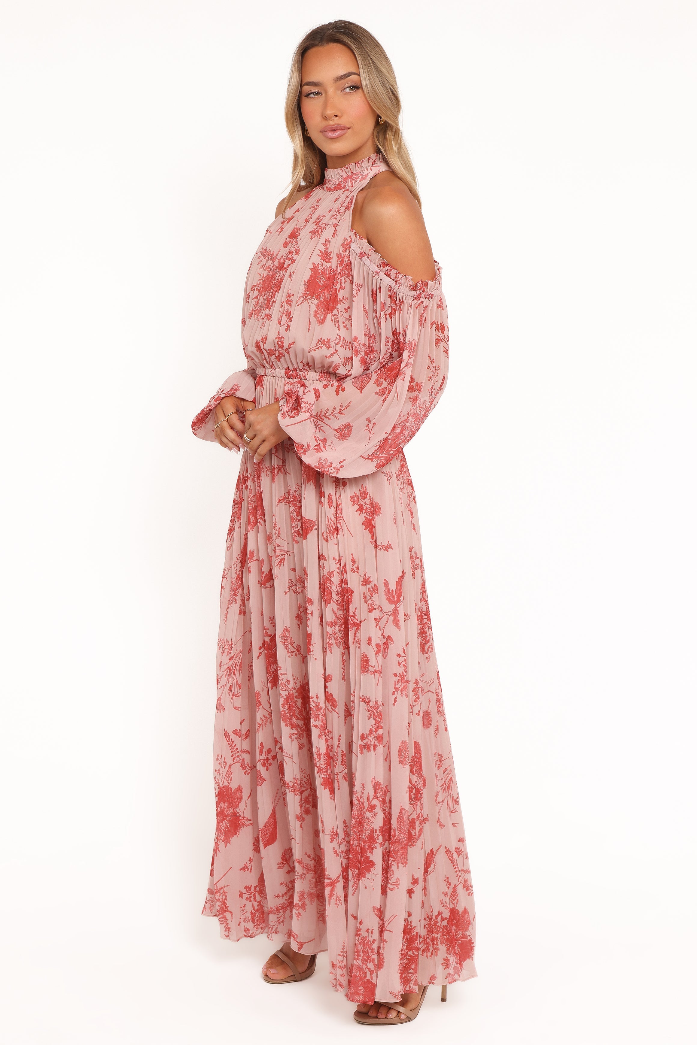 Hilary Pleated Maxi Dress - Red Floral