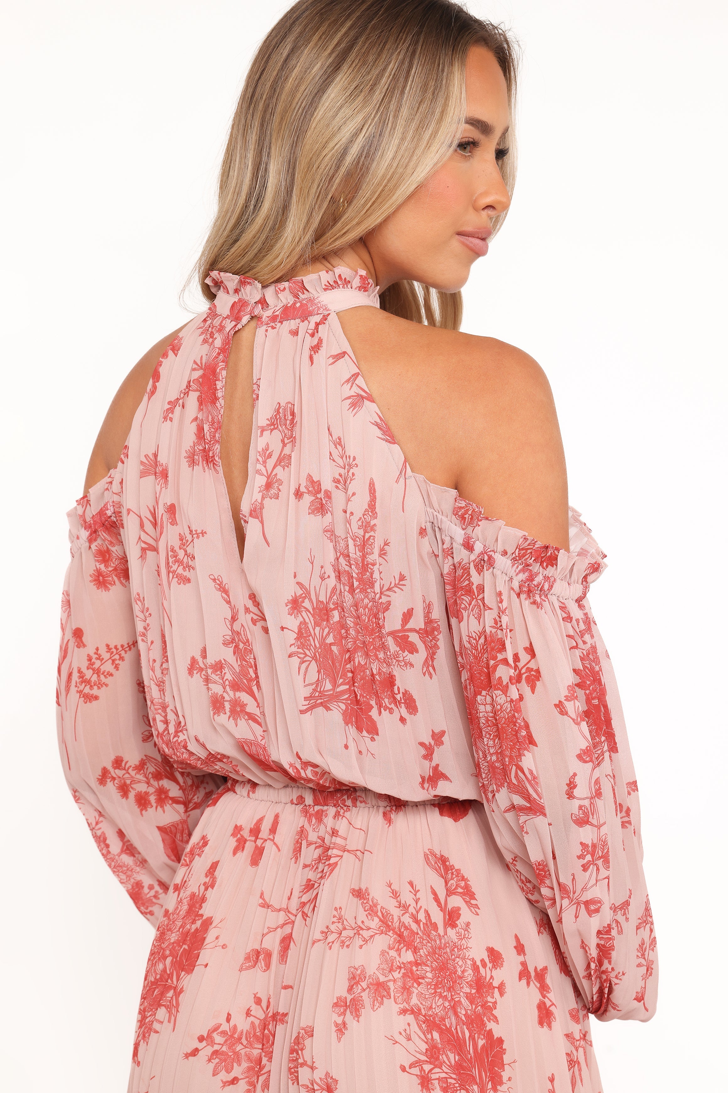 Hilary Pleated Maxi Dress - Red Floral