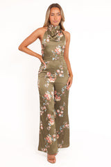 Holly Halterneck Jumpsuit - Olive Floral