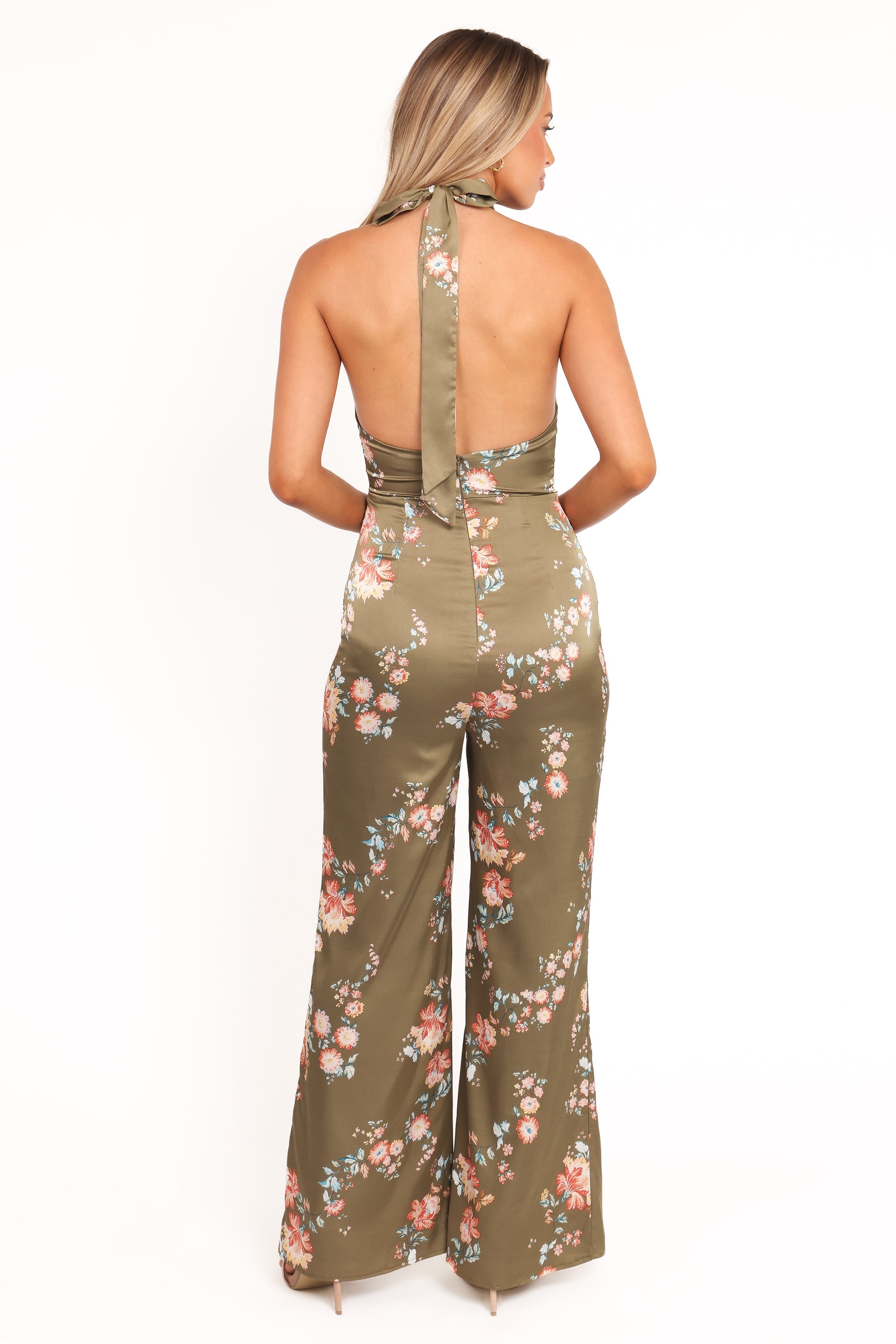 Holly Halterneck Jumpsuit - Olive Floral