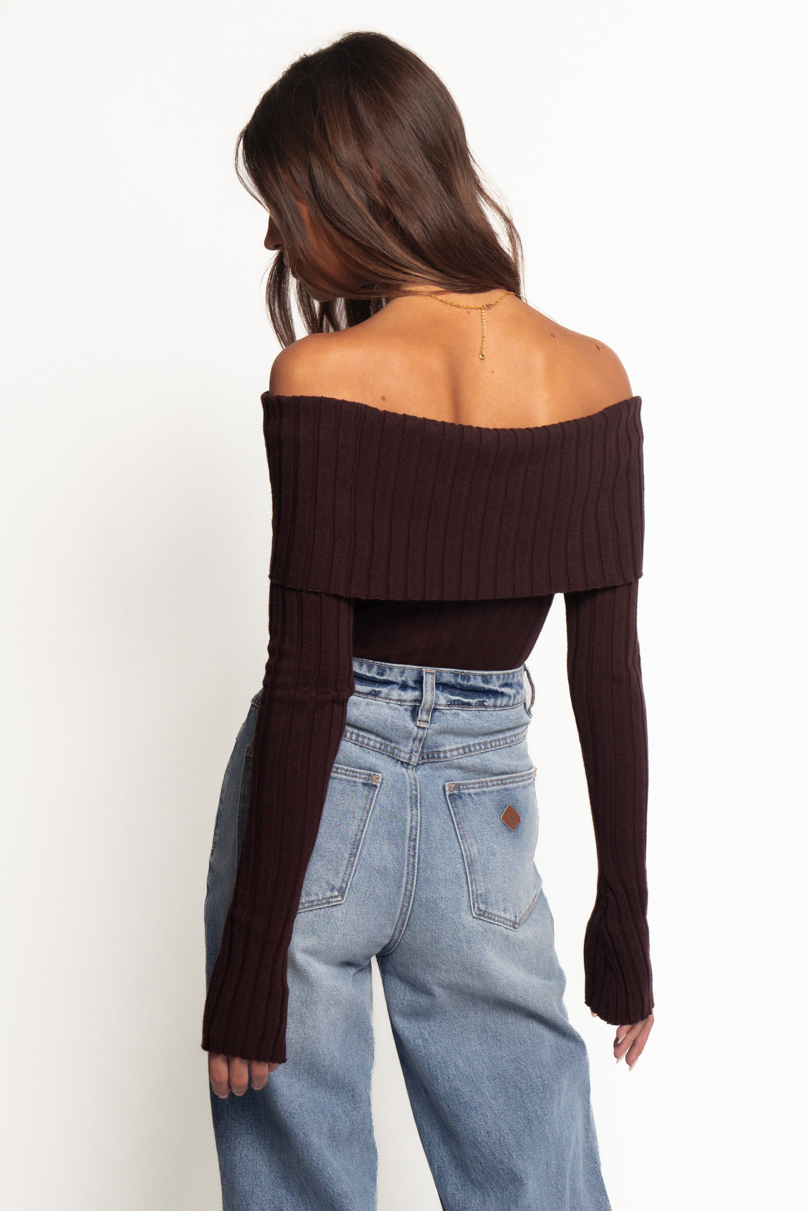 Inora Off Shoulder Knit Top - Chocolate