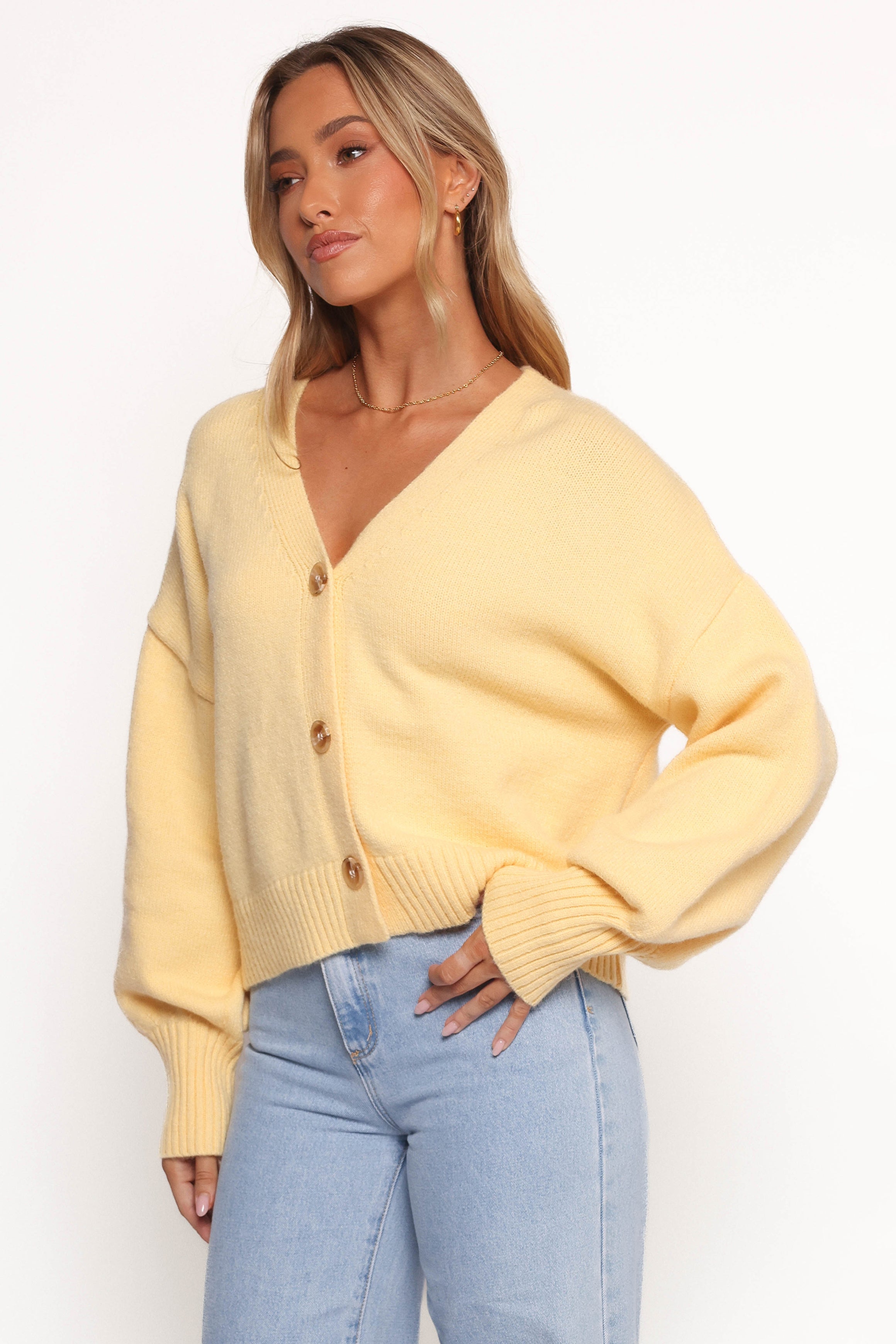 Isabel Button Front Cardigan - Yellow