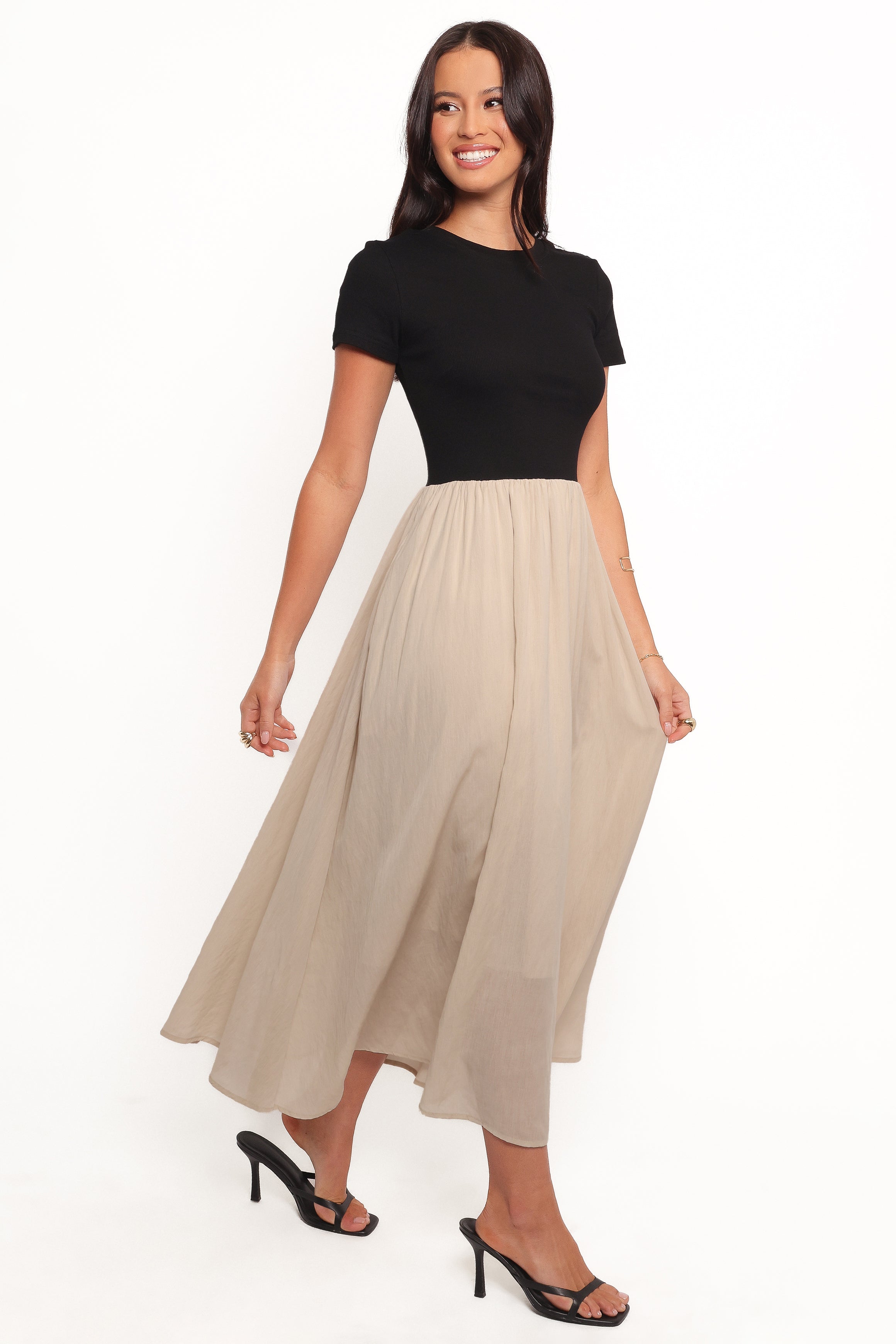Isolde Midi Dress - Black/Beige