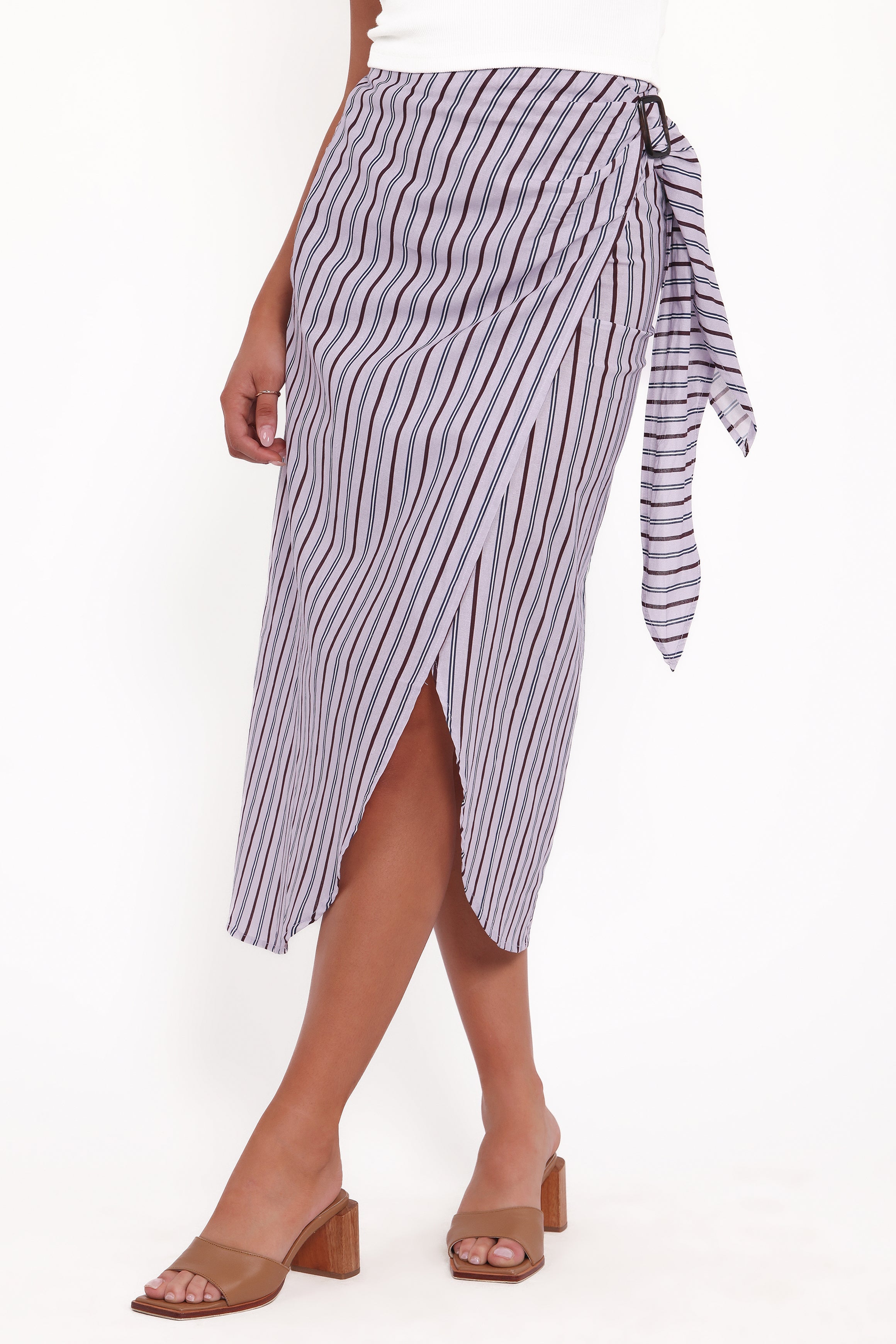 Jacey Wrap Midi Skirt - Midnight Stripe
