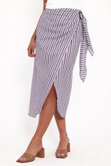 Jacey Wrap Midi Skirt - Midnight Stripe
