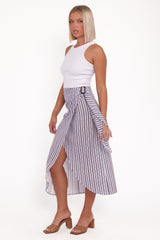 Jacey Wrap Midi Skirt - Midnight Stripe