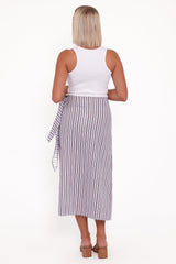 Jacey Wrap Midi Skirt - Midnight Stripe